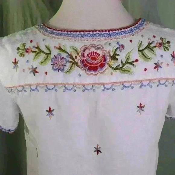 John Mark 100% Linen Floral Embroidered  Tunic Blouse Boho sz S - Picture 9 of 13